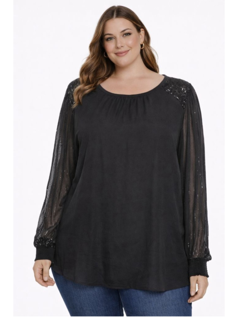 TORRID Black Sequin Long Sleeve Blouse Women’s Size 0/L